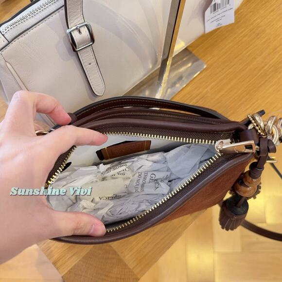 NWT Coach Laurel Small Shoulder Bag With Tassels CCF14 Suede Vintage Brown/Maple - Picture 3 of 6